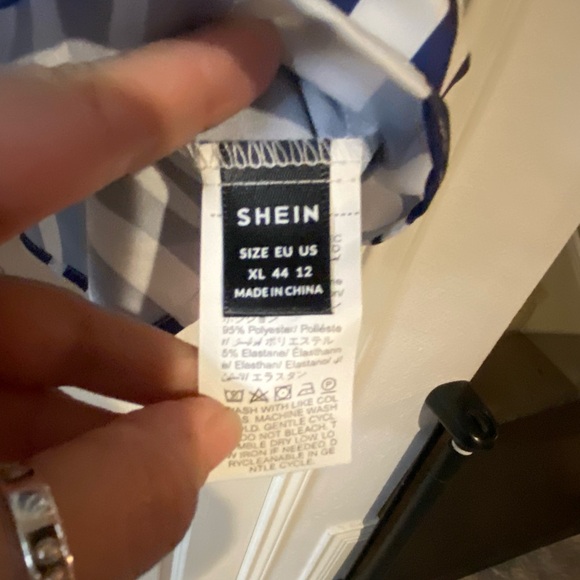 SHEIN Navy and White Zebra Print Cold Shoulder Blouse - Picture 5 of 5